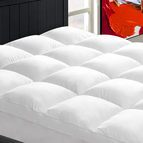 Vista 11 de Cubrecolchón Queen para dolor de espalda, funda de colchón extra gruesa, parte superior de almohada de felpa, bolsillo elástico profundo, gris