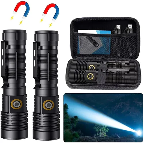 Vista 12 de Hoxida Linternas Tácticas Pequeñas de Alta Luminosidad - 1500 Metros de Haz Largo Súper Brillante, Linterna LED Magnética Recargable por USB