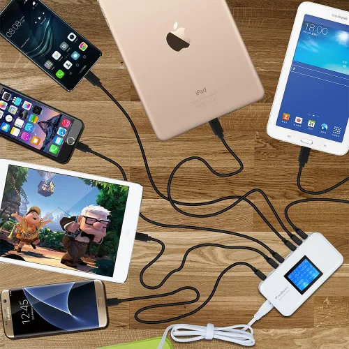 Vista 7 de Estación de carga de escritorio de 60W/12A de 8 puertos Múltiples USB, Hub de cargador de pared rápido de viaje de múltiples puertos con LCD