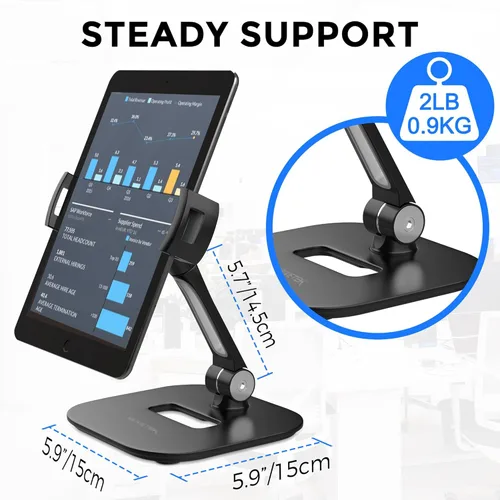 Vista 4 de AboveTEK Soporte para tableta, elegante soporte de aluminio para iPad, soporte plegable giratorio de 360° para tabletas/teléfonos inteligentes de 4