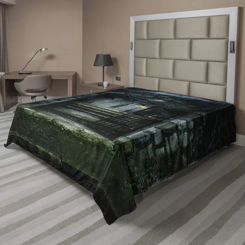 Vista 48 de Ambesonne Sábana encimera floral, patrón rítmico de ramas de bayas de Navidad, suave y cómoda, ropa de cama decorativa de 1 pieza, tamaño Verde