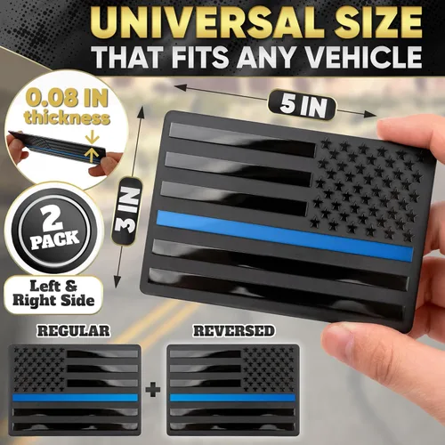 Vista 2 de 3D Black American Flag Decal for Car with Blue Line Embossed Aluminum – 1 Pair 5"x3" Matte Black Brushed Metal UV-Proof Rust-Free US Flag