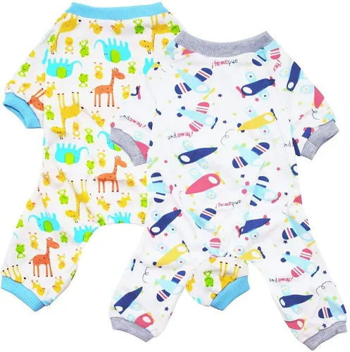 Vista 8 de Paquete de 2 ropa para mascotas y cachorros, lindos pijamas de algodón para perros, mamelucos de algodón, monos para gatos, ropa acogedora