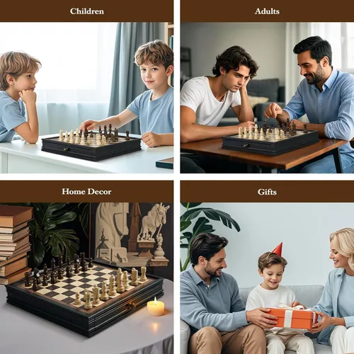 Vista 7 de BIVOMON Juego de ajedrez de madera de 12.5 pulgadas, piezas de ajedrez magnéticas con 2 cajones de almacenamiento integrados - juego de tablero