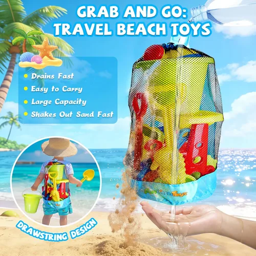 Vista 4 de Juguetes de playa, juego de 19 piezas de juguetes de arena para niños, incluye rueda de agua, kit de herramientas de playa, cubos de regadera