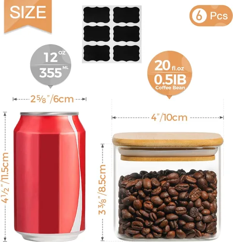 Vista 6 de ComSaf Juego de 10 tarros de vidrio para almacenamiento de alimentos (20 onzas, 37 onzas), recipientes de almacenamiento transparentes con tapa
