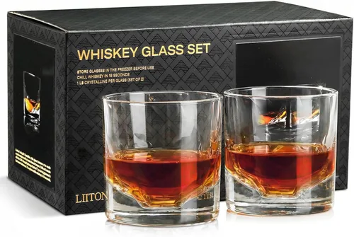 Vista 15 de LIITON American Peaks - Juego de 4 vasos de whisky de cristal pesado, vaso de bourbon grueso congelable de 1 libra cada uno, regalos de whisky