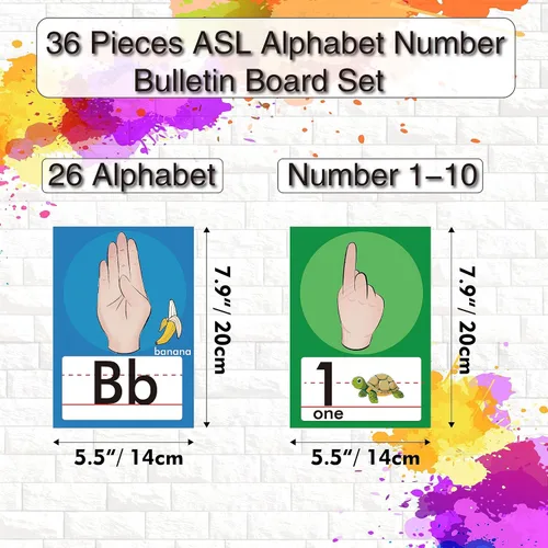 Vista 3 de 36 Piezas Juego de Tablero de Anuncios de Línea del Alfabeto ASL ABC Número Tarjetas Didácticas de Lenguaje de Señas Decoraciones de Pared