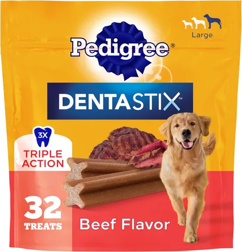 Vista 10 de Pedigree Dentastix - Golosinas para perros de raza grande, sabor a tocino, bolsa de 1.67 libras (32 golosinas)