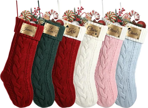 Vista 16 de 1 Pack Personalized Christmas Stockings for Kids,Custom Embroidered Name+Logo Pattern Burlap Plaid 3D Xmas Stockings 18'',Family Decoration 3d-04