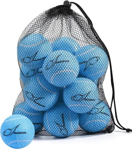 Vista 13 de INSUM Bulk Tennis Balls for Beginner – 12 Pack High Elasticity Practice Tennis Balls with Mesh Bag, Suit for Pet Dog Training, Fetching
