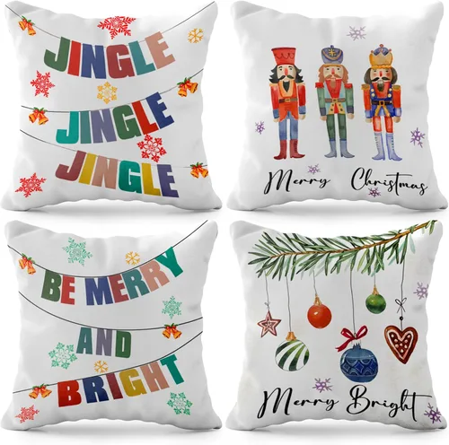 Vista 11 de KatchOn Fundas de almohada de Navidad de 18 x 18 pulgadas, paquete de 4 fundas de almohada de invierno y Navidad para decoraciones de fiestas