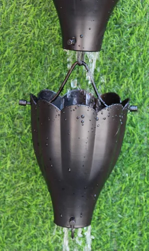 KAM Inicio Cadena de lluvia de aluminio XL chapado en negro de 8.5 pies (negro) 8.5 pies con adaptador de canalón de perno de latón para instalación