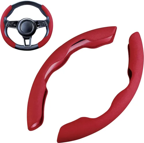 Vista 9 de Ergocar Sporty Suede - Funda para volante en forma de D y redonda, universal, antideslizante, transpirable, segmentada, funda protectora para Negro