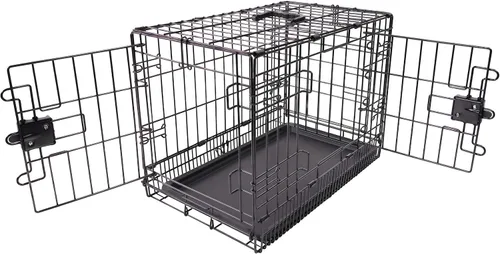 Vista 9 de Amazon Basics Caja de perro duradera y plegable de alambre de metal con bandeja, puerta individual, 18 x 12.4 x 15 pulgadas, color negro