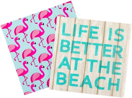 Vista 2 de Servilletas de papel de 13 pulgadas, 20 servilletas impresas con diseño de playa, 3 capas, bordes texturizados, servilletas decoradas de papel