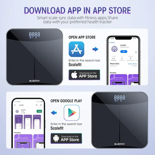 Vista 4 de Báscula para peso corporal Báscula digital de baño IMC Pesaje Bluetooth Báscula de grasa corporal Mediciones de alta precisión con aplicación