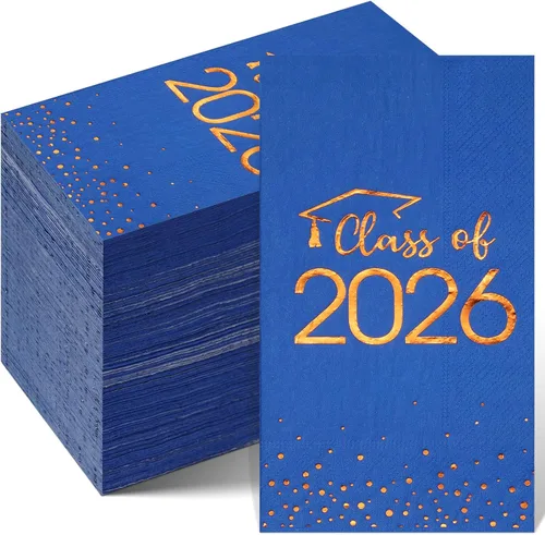 100 servilletas desechables de graduación de clase 2026, servilletas de felicitaciones graduadas, toallas de mano de papel de aluminio para