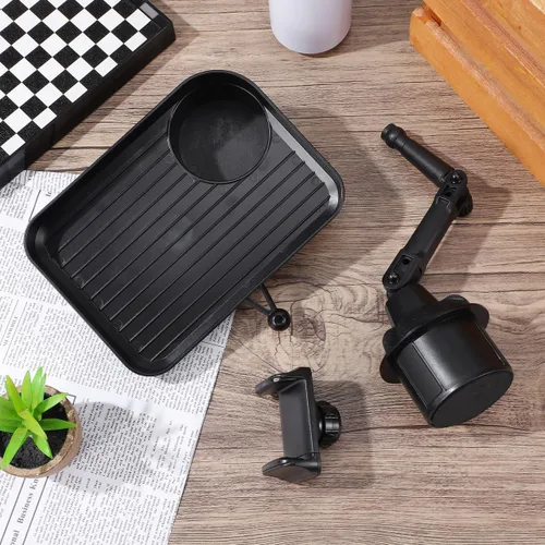Vista 8 de CALLARON Bandeja portavasos, bandejas para automóvil para comer, bandeja giratoria ajustable 3 en 1 para alimentos, soporte universal para vasos