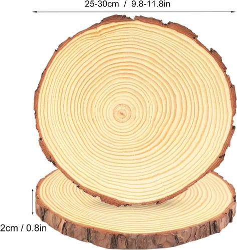 Vista 2 de 3 piezas de rebanadas de madera natural de 10 a 12 pulgadas, círculos de madera de pino sin terminar con cortezas para posavasos, manualidades