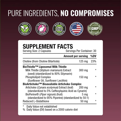 Vista 4 de Approved Science Liversyl - Cardo mariano, extracto de alcachofa y bioperina - Vegano - 60 cápsulas - Hecho en los Estados Unidos