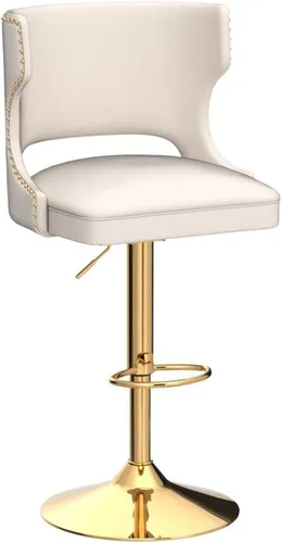 Vista 5 de EALSON Juego de 2 taburetes de bar de cuero giratorios de altura de mostrador con respaldo ajustable con base dorada, modernos taburetes de isla