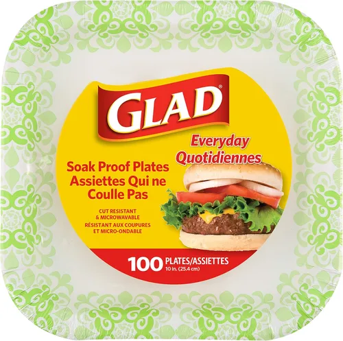 Vista 13 de Glad Platos cuadrados de papel resistentes, platos desechables a prueba de remojo y cortes, para fiestas y comidas diarias, aptos para microondas