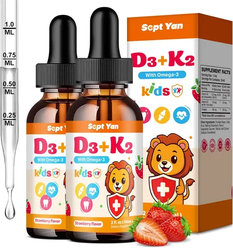 Vista 9 de Gotas de vitamina D3 K2 para niños, suplemento de vitamina K2 D3 de 1000 UI con Omega 3, ayuda a los huesos, el estado de ánimo, los dientes