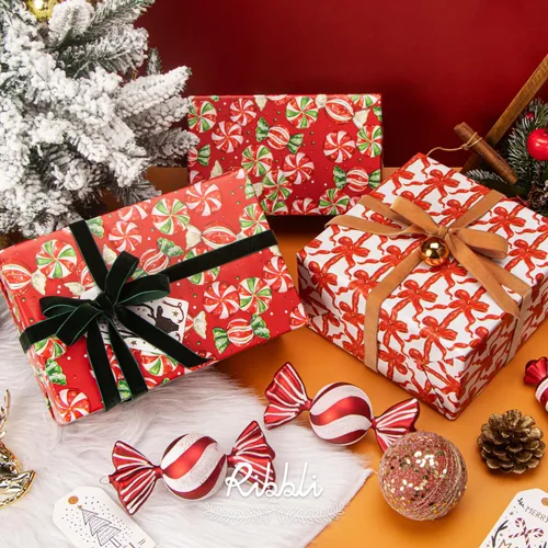 Vista 6 de Ribbli 4 rollos de cinta de terciopelo, 3/8 pulgadas 5 yardas cada rollo, cinta de Navidad para envolver regalos, decoración del árbol de Navidad