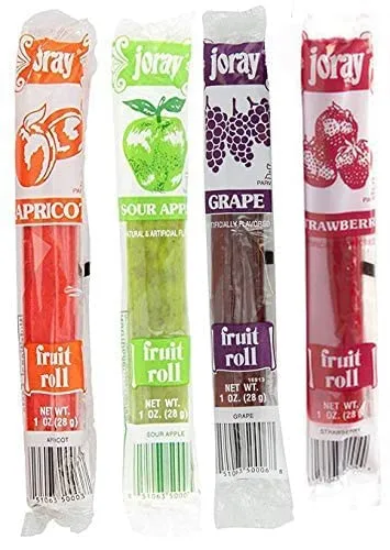 Joray Paquete variado de rollos de fruta. Albaricoque, fresa, manzana agria, uva, 1 oz de cuero de fruta (total de 24 rollos de frutas)