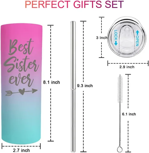 Vista 7 de Regalos de cumpleaños para hermanas, mejor hermana de la historia, regalos del hermano 20oz Vaso delgado para cuñada, regalo para hermanastras