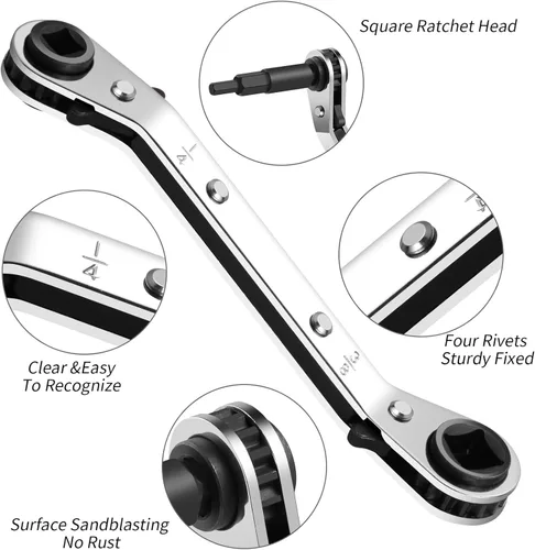 Vista 2 de Juego de llaves de servicio HVAC, 3/16" a 3/8" y 5/16" x 1/4", herramientas HVAC con 2 adaptadores de punta hexagonal para reparación de equipos