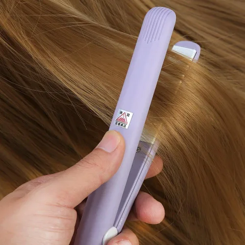 Vista 6 de Mini alisadora de pelo, 2 en 1, mini plancha de pelo de cerámica turmalina, rizador de calor de plancha plana, plancha para alisar el cabello