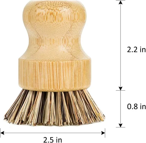 Vista 3 de GREENTH PRO Cepillo para platos de palmera, bambú natural, paquete de 2 unidades, mini exfoliante duradero para limpieza de cocina con soporte