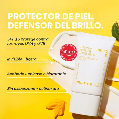 Vista 2 de Innisfree Daily UV Defense SPF 36 - Protector solar coreano, acabado invisible, amplio espectro, sin yeso blanco, ligero, hidratante, disponible