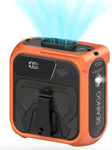 SEAINGO Portable Waist Fan Rechargeable – 10000mAh, 42 ft/s Max, 5 Speeds 16000RPM, Personal Cooling Wearable Clip Body Belt Shirt Fans, Hanging