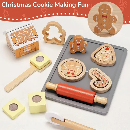 Vista 3 de PairPear Casa de Jengibre Juego de Hornear – Kit de Hornear Galletas de Navidad de Madera de 29 Piezas, Juguete 3D de Comida de Juego de Galletas