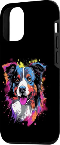 Vista 2 de Funda con diseño de salpicaduras de color arcoíris retro para iPhone 15 Border Collie