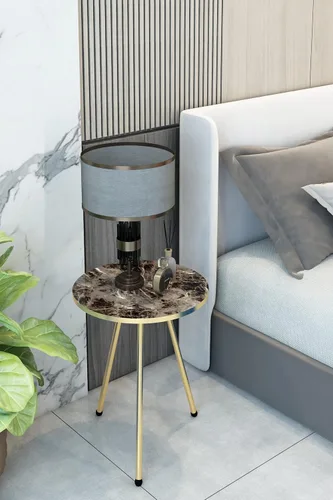 Vista 18 de Juego de 2 mesas auxiliares redondas de madera con aspecto de mármol, mesa auxiliar anidable para espacios pequeños, mesita de noche, mesa de noche