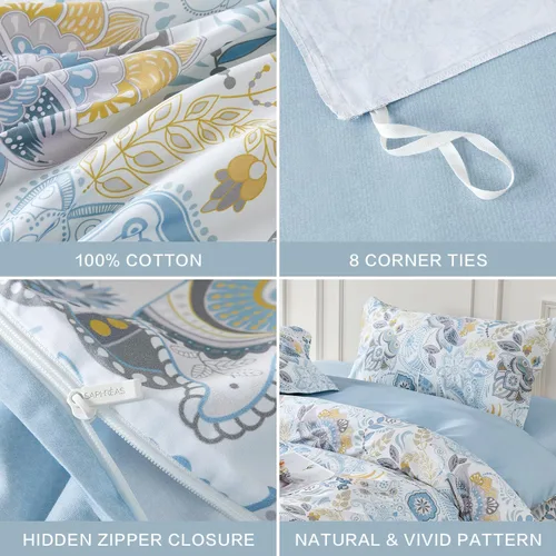 Vista 360 de SAPHREAS Juego de funda de edredón de algodón, tamaño King, a cuadros color gris oscuro y gris, geométrico, 3 piezas, 1 funda de edredón y 2 fundas