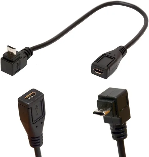 Micro B 5 pines ángulo recto 90 grados Cable de extensión macho a hembra Adaptador 9.8 in Cable USB de sincronización y carga (abajo)