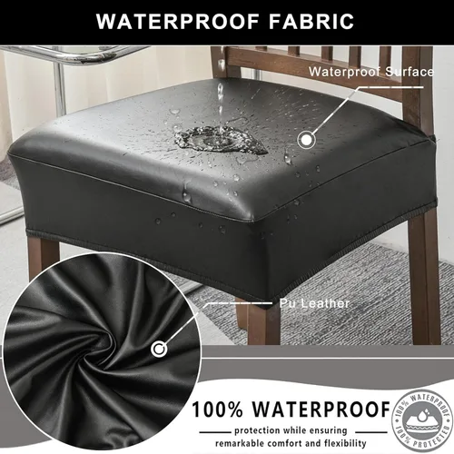 Vista 3 de NILUOH Fundas impermeables para sillas de comedor, juego de 2, fundas de asiento de cuero PU para sillas de comedor, fundas deslizables lavables