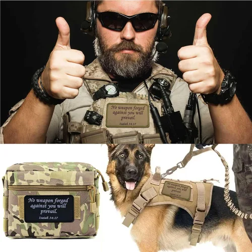 Vista 5 de Parche táctico con versículo bíblico de Jesús de Isaías 54:17 de 2 x 3.5 pulgadas, sin arma forjada contra ti, prevalecerá el emblema bordado