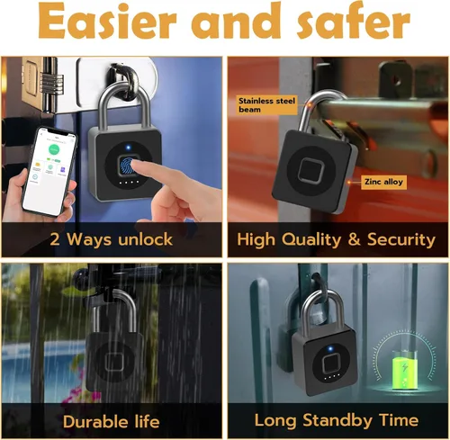 Vista 4 de Pothunder Candado de Huella Dactilar con APP, Cerradura Biométrica sin Llave, Candado Inteligente Impermeable Adecuado para Gimnasio, Casillero