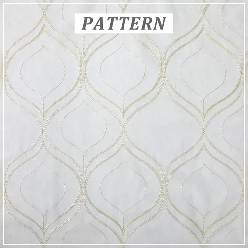 Vista 8 de VISIONTEX Cortinas traslúcidas blancas de 95 pulgadas de largo, juego de 2 paneles de cortinas beige marroquíes bordadas en enrejado, textura