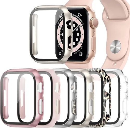 Vista 9 de Paquete de 6 fundas para Apple Watch SE 3 (2025)/SE 2/SE/Series 6/5/4 de 40 mm con protector de pantalla de vidrio templado, funda protectora