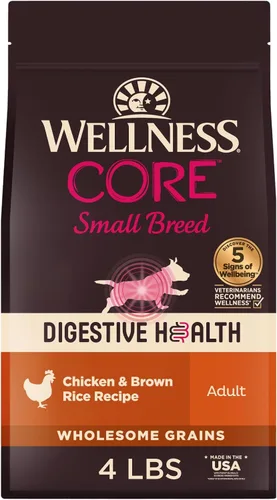 Wellness CORE Digestive Health - Alimento seco para perros, razas pequeñas, granos integrales, natural, receta para perros con estómagos sensibles,