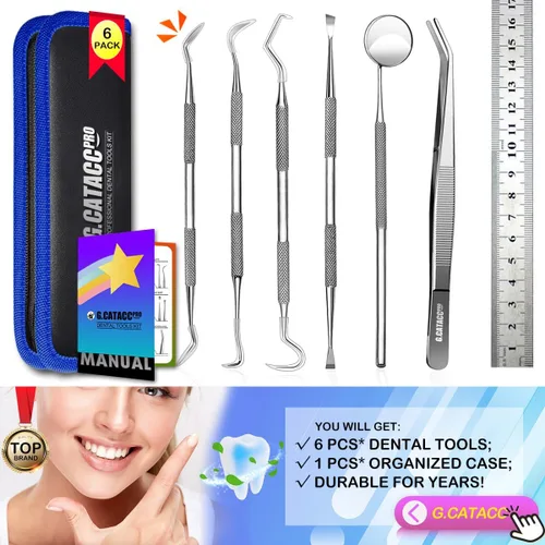 Vista 7 de G.CATACC Herramientas dentales, herramientas dentales de limpieza de dientes, kit de higiene, removedor de placa para dientes, raspador de dientes
