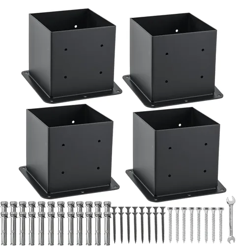 Vista 10 de 4x4 Base de poste de 4 piezas, (Tamaño interno 3.5"x3.5") Soporte de poste de valla de madera para pérgola, anclaje de poste recubierto en polvo