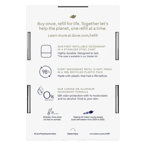 Vista 2 de Dove Kit de recambio de desodorante 0 de aluminio coco jazmín rosa desodorante sin aluminio 113 onzas 2 unidades paquete de 1